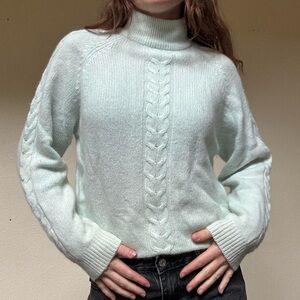 Vintage pastel angora blend cable knit sweater